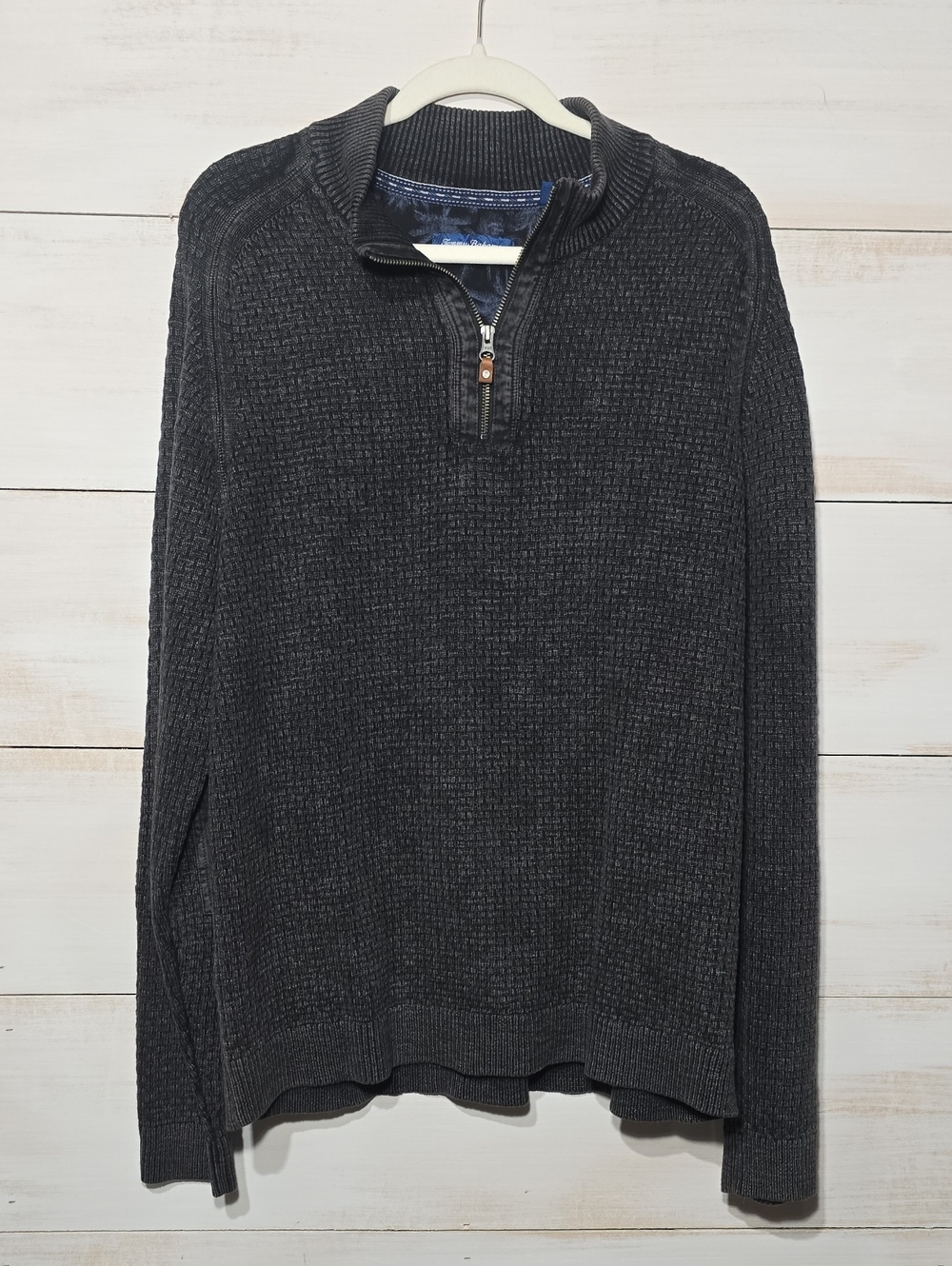 Tommy Bahama Sunbreak Half-Zip Charcoal Gray Textured Cotton Knit Sweater